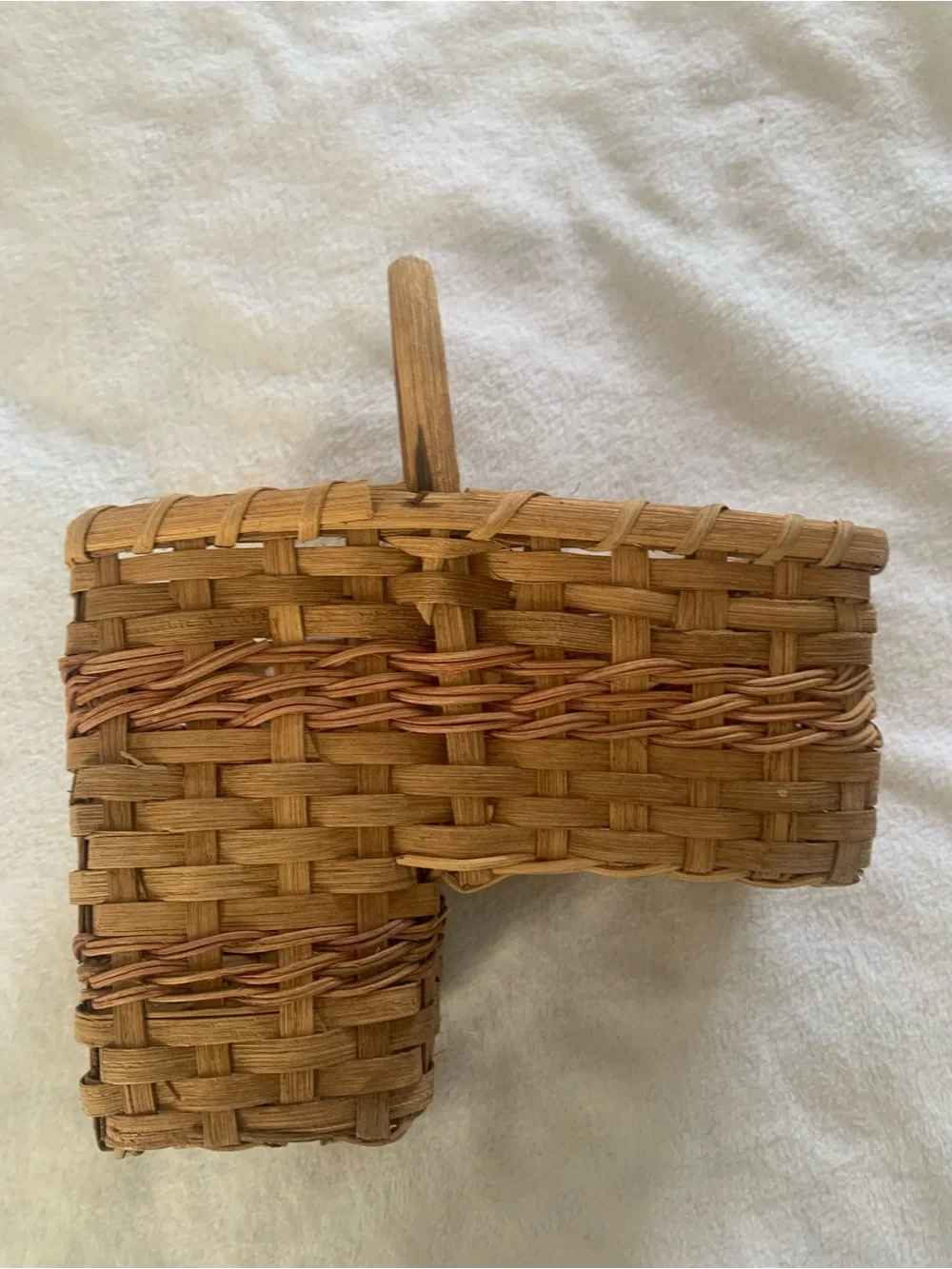 Vintage Wicker Mini Stair Basket, Plant Holder, Decor Organizer, Woven Wood